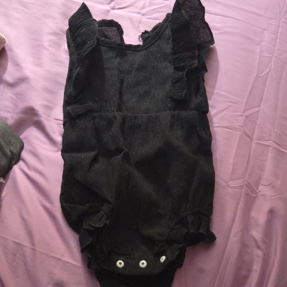 Black Ruffled Kids One Piece